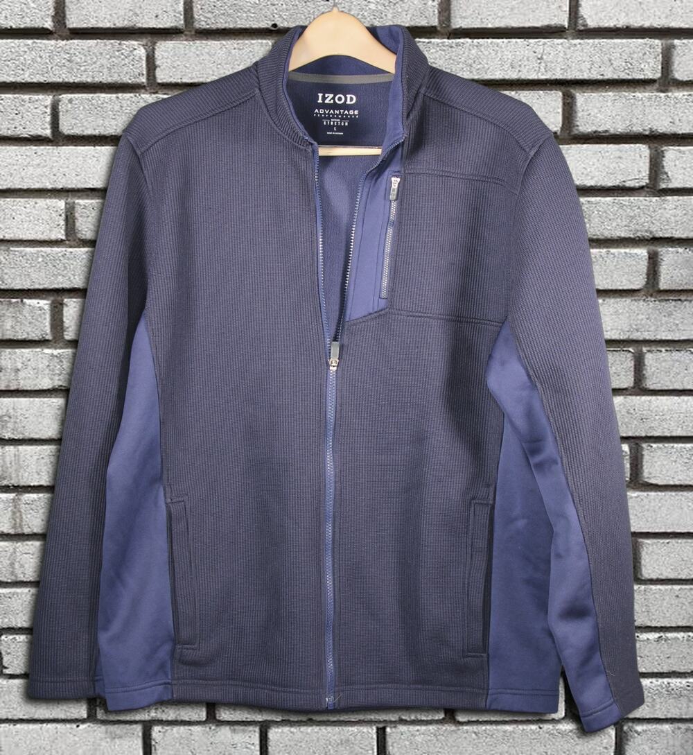 IZOD Advantage Performance Full Zip Mock Neck Jacket Blue Men's Large L F2018